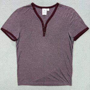 Topman T Shirt Men Small Burgundy Red Henley V Neck Short Sleeve Tee Vintage Y2K